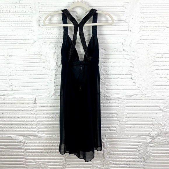 Cache Dress Y2K Black Sheer Chiffon Silk Beaded Whimsigoth Fairy Ethereal SZ 4 - Picture 2 of 15